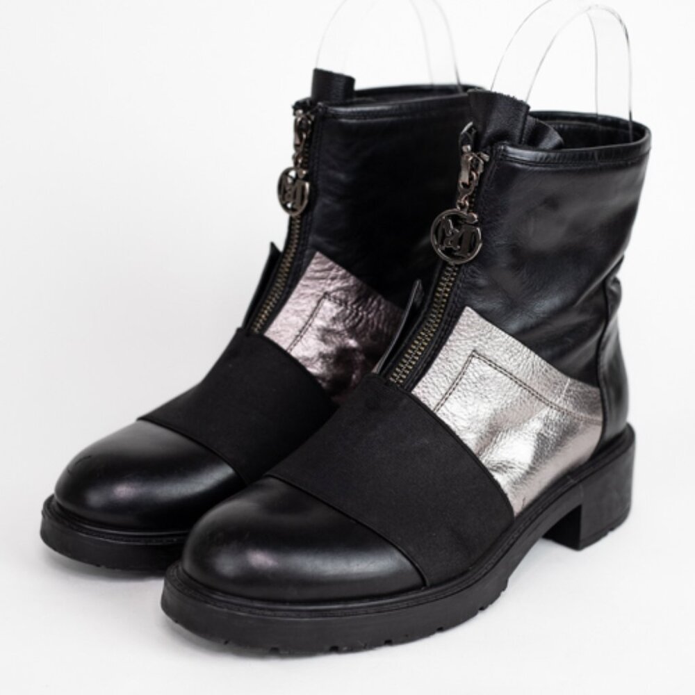 Maria Moro Black Leather & Metallic Mid-Calf Boots – Size 37 (Approx. US 6.5–7)